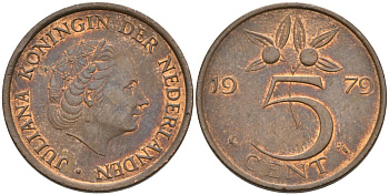 Нидерланды 5 центов 1979 Юлиана (1948-1980) KM 181 бронза 4573-412