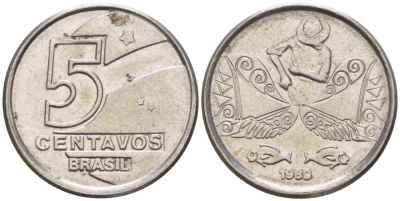 БРАЗИЛИЯ 5 СЕНТАВО 1989 РЕФОРМА 1989-1990 KM 612 нержавеющая сталь 105-719
