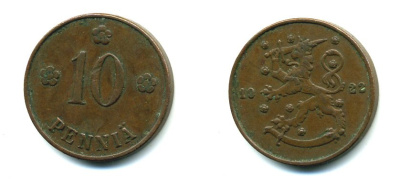 Финляндия 10 пенни 1922 республика (1918-1962) KM 24 медь 46-669