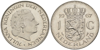 Нидерланды 1 гульден 1967 Юлиана (1948-1980) KM 184a никель UNC 4579-512