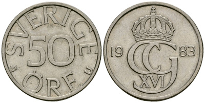 Швеция 50 эре 1983 Карл XVI Густав (1973- ) KM 855 медно-никель 4167-353