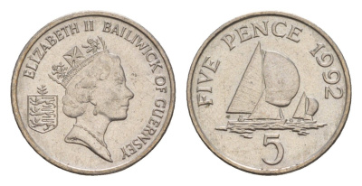 Гернси 5 пенсов 1992 KM 42.2 медно-никель aUNC 4659-566