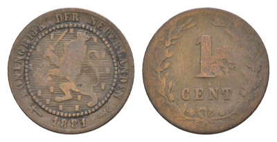 Нидерланды 1 цент 1881 Виллем III (1849-1890) KM 107 бронза 66-322