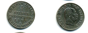 ПРУССИЯ 1/2 ГРОША 1863 A серебро 62-2767