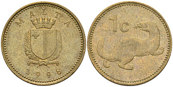 Мальта 1 цент 1998 ласка, горностай KM 93 никель латунь 4585-1244