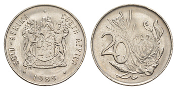 ЮАР 20 центов 1989 герб, цветок протея KM 86 никель UNC 4601-646