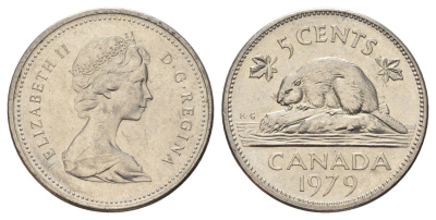 Канада 5 центов 1979 Елизавета II (1952-2022), бобр KM 60.2 никель 4689-417