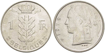 БЕЛЬГИЯ 1 ФРАНК 1979 BELGIQUE, БОДУЭН I (1951-1993) KM 142.1 медно-никель 213-542