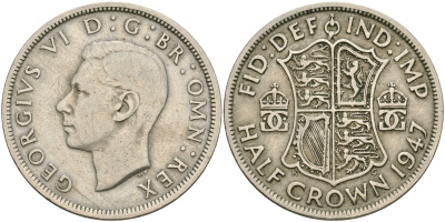 Великобритания 1/2 кроны 1947 Георг VI (1936-1952) KM 866, Spink 4101 медно-никель    08-831