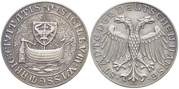 ГЕРМАНИЯ МЕДАЛЬ ND ГОРОД ГАНЗА, ГЕРБ, ДИАМЕТР 32 ММ. белый металл 1068-3-23