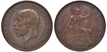 Великобритания 1 пенни 1931 Георг V (1910-1936) KM 838, Spink 4055 бронза 4131-421