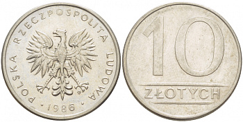 ПОЛЬША 10 ЗЛОТЫХ 1986 MW KM 152.1 медно-никель 213-831