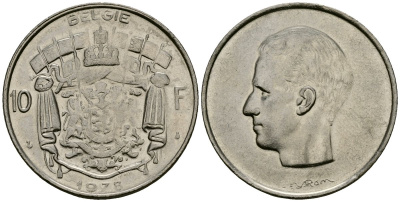 Бельгия 10 франков 1973 BELGIE, Бодуэн I (1951-1993) KM 156.1 никель 4120-635
