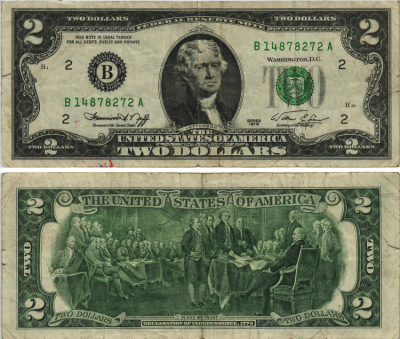 США 2 ДОЛЛАРА 1976 БУКВА В, НЬЮ-ЙОРК, ШТАТ НЬЮ-ЙОРК Pick 461 бумага 8605-13-3-1