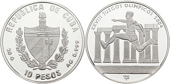 Куба 10 песо 2002 XXVIII Олимпийские игры в Афинах 2004 года, бег KM 734 серебро PROOF 1074-3-41