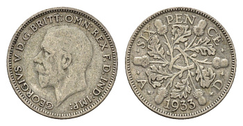 Великобритания 6 пенсов 1933 Георг V (1910-1936) KM 832, Spink 4040 серебро 4644-941