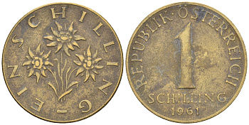 Австрия 1 шиллинг 1961 KM 2886 алюминиевая бронза 60-1216