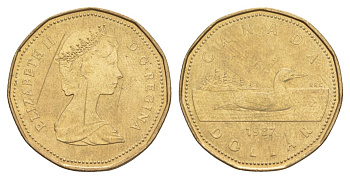 Канада 1 доллар 1987 Елизавета II (1952-2022), утка KM 157 никель плакированный позолоченной бронзой 4631-745