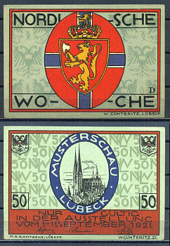 Любек (Германия) 50 пфеннигов 1921 DeNG 1/2 0827.1-4/5 бумага aUNC 7556-13-2-1