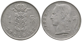 БЕЛЬГИЯ 1 ФРАНК 1959 BELGIE KM 143.1 медно-никель 4382-1227