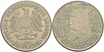 Польша 10 злотых 1964 600 лет Ягеллонскому университету KM 52а медно-никель 114-1143