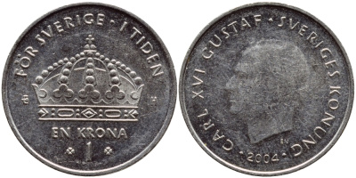 Швеция 1 крона 2004 Карл XVI Густав (1973- ) KM 894 медно-никель 177-632