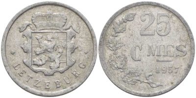 Люксембург 25 сантимов 1957 Шарлотта (1918-1964) KM 45a.1 алюминий 4402-234