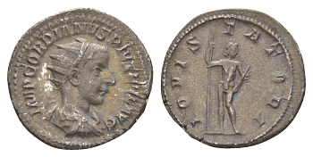 Римская Империя антониниан 241-243 Гордиан III, IMP GORDIANVS PIVS FEL AVG, бюст императора/IOVI STATORI, Юпитер, Рим RIC 84 серебро 650-315