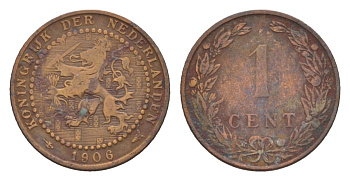 Нидерланды 1 цент 1906 Вильгельмина (1890-1948) KM 132 бронза 73-1521