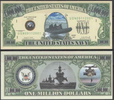 США 1000000 долларов 2001 Военно-морские силы США бумага UNC (пресс) 7197-26-2