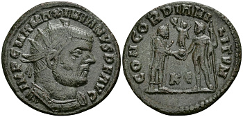 Римская Империя двойной денарий 295 - 296 Максимиан Геркулий CONCORDIA MILITVM Гераклея Good Very fine RIC 14 бронза 1073-3-7-6