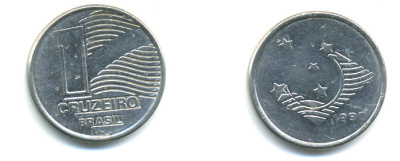 Бразилия 1 крузейро 1990 KM 617 нержавеющая сталь aUNC 93-757