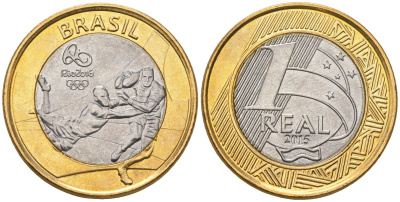 Бразилия 1 реал 2015 XXXI летние Олимпийские Игры, Рио-де-Жанейро 2016 - Регби KM 707 биметалл UNC 4140-131