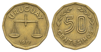 Уругвай 50 сентесимо 1977 KM 68 алюминиевая бронза 4637-1213