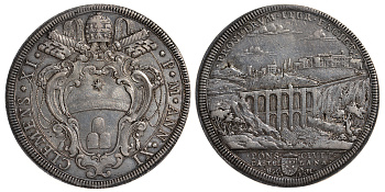 Ватикан 1 пиастр 1711 виадук Чивита-Кастеллана Dav. 1443 серебро 00-000-00