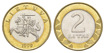 Литва 2 лита 1999 KM 112 биметалл UNC 4633-857