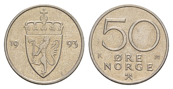 Норвегия 50 эре 1993 Харальд V (1991-) KM 418 медно-никель 4635-517