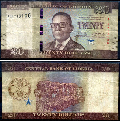Либерия 20 долларов 2017 Уильям Табмен - президент Либерии Pick 33 b бумага 8592-10-4-2