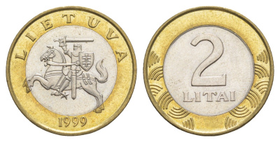 Литва 2 лита 1999 KM 112 биметалл UNC 4633-857