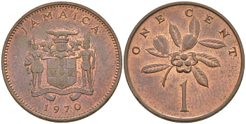 Ямайка 1 цент 1970 герб, фрукт аки KM 45 бронза 46-1817