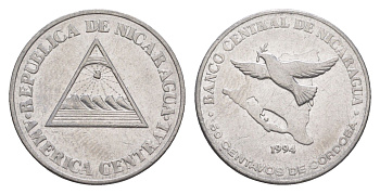 Никарагуа 50 сентаво 1994 KM 83 хромированная сталь 4640-1041