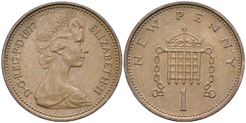 Великобритания 1 пенни 1977 Елизавета II (1952-2022) KM 915, Spink 4237 (B1) бронза 4585-867