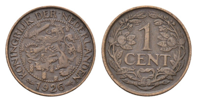 Нидерланды 1 цент 1926 Вильгельмина (1890-1948) KM 152 бронза 4674-1132