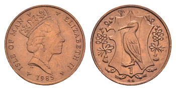 Остров Мэн 1 пенни 1985 PM, Елизавета II (1952-2022) KM 143 бронза UNC 4651-353