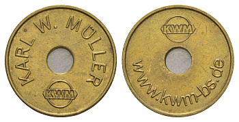 Германия жетон для автомойке KWM диаметр 20,5 мм, вес 8,2 гр латунь aUNC 4656-514