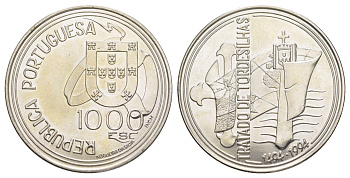 Португалия 1000 эскудо 1994 500 лет Тордесильясскому договору KM 675 серебро BU 603-544