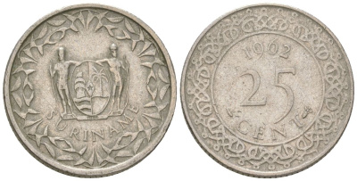 Суринам 25 центов 1962 KM 14 медно-никель 4611-614