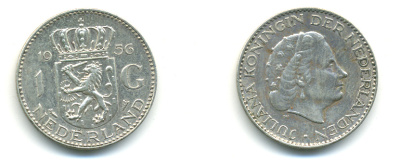 Нидерланды 1 гульден 1956 Юлиана (1948-1980) KM 184 серебро 83-742