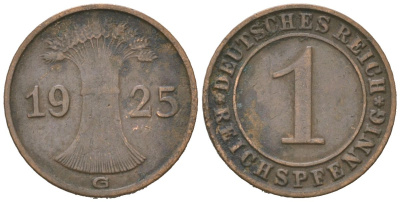 Германия 1 рейхспфенниг 1925 G KM 37 бронза 4617-357