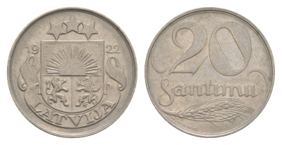 Латвия 20 сантимов 1922 год-тип KM 5 никель 4658-1249